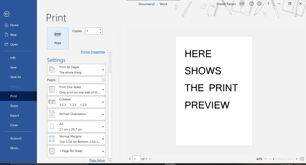Print Options In Microsoft Word