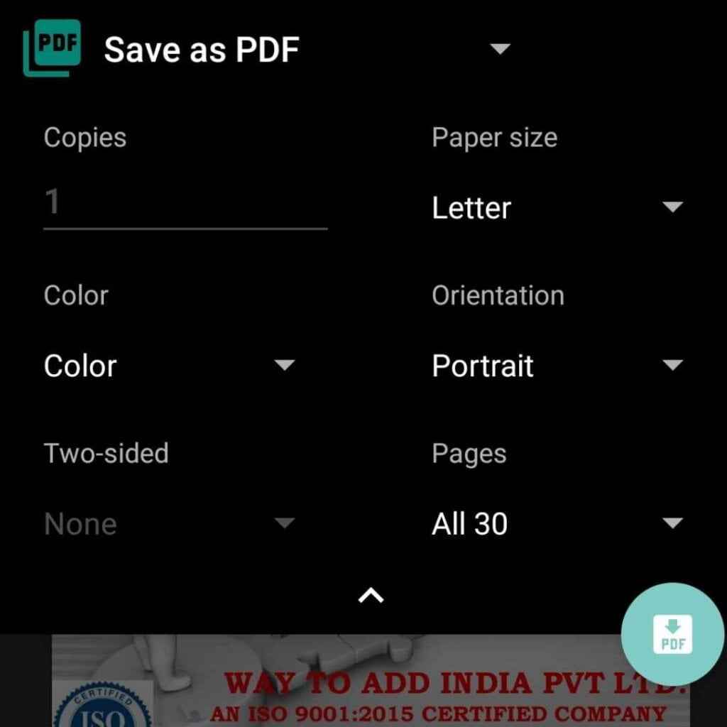 print settings on mobile