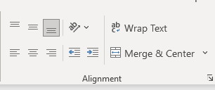 Alignment command in home tab