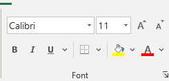 Font group in home tab