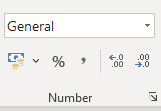 Number command in home tab of Ms excel