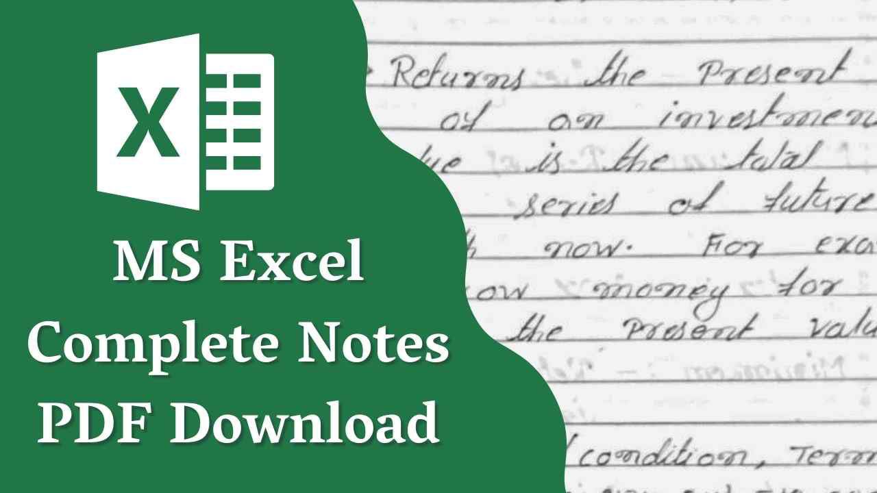 MS Excel notes in Hindi pdf free download