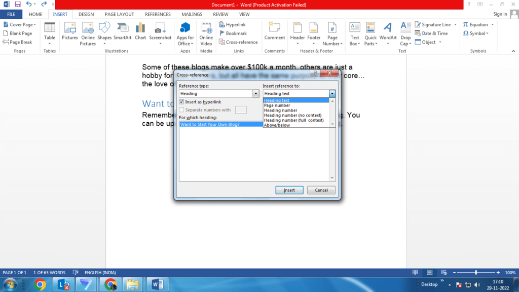 Cross Reference In MS Word In Hindi 